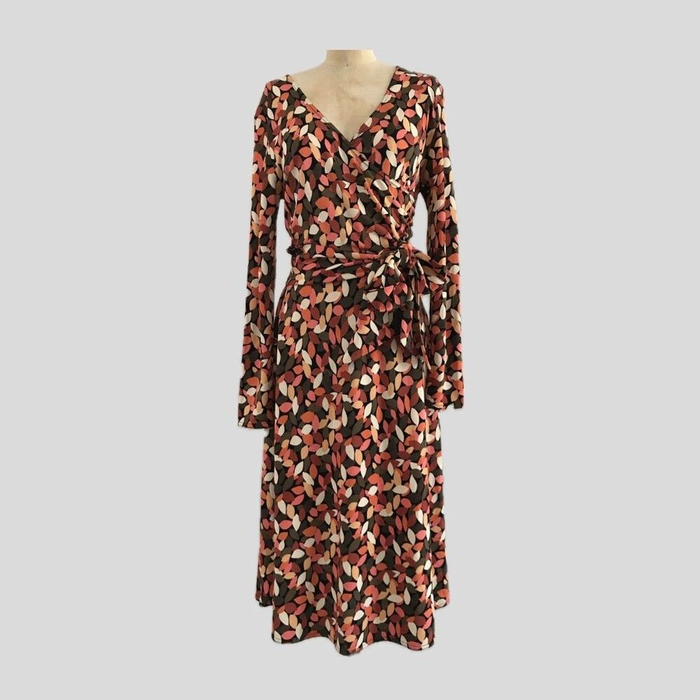 Vintage 2000s Talbots Pink Geometric Print V Neck Faux Wrap Dress Womens 6P